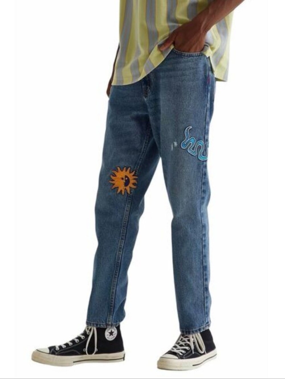 BDG Dad Slim Tapered Fit Jean Patched Medium Wash size 30